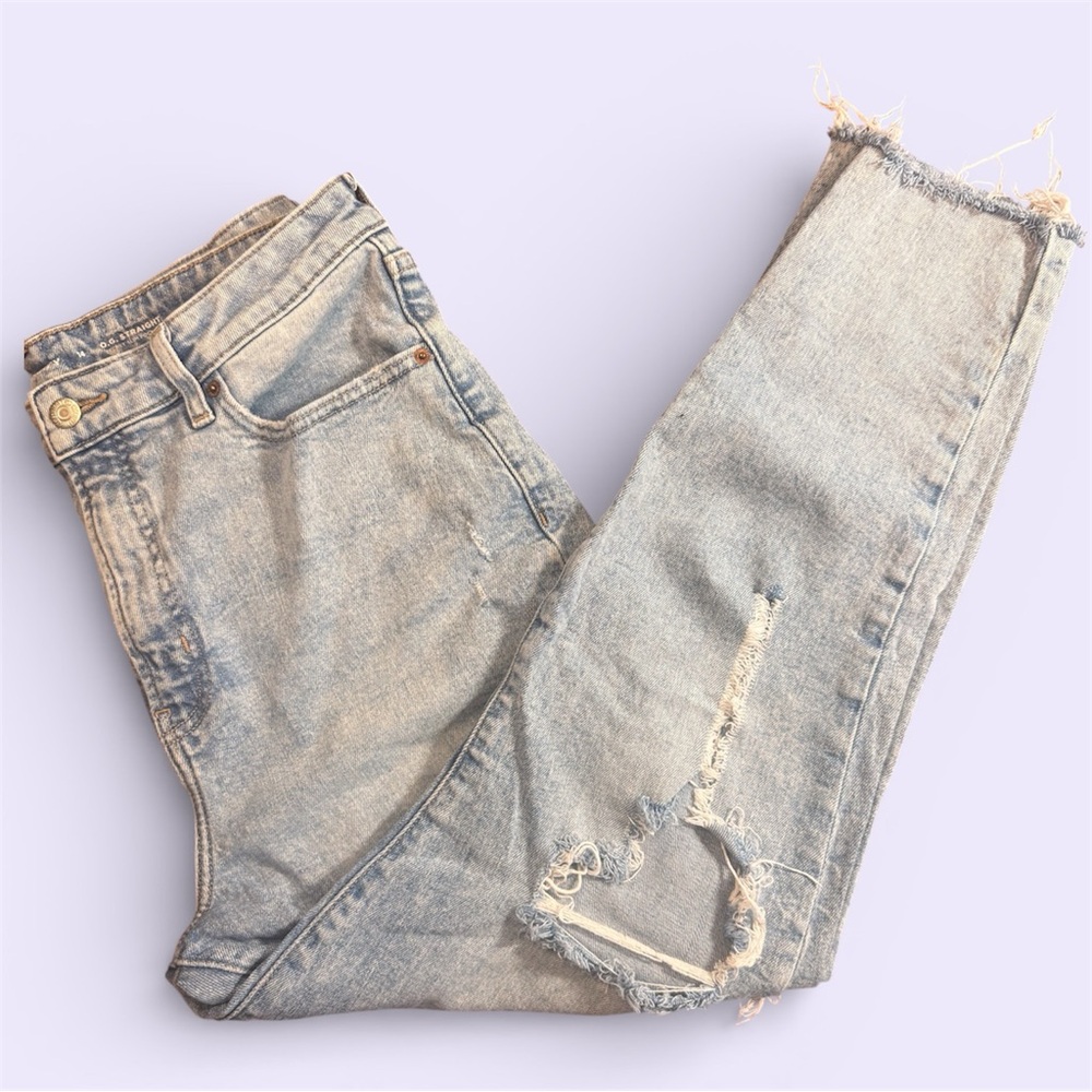 Old Navy Distressed Curvy Higher High Rise OG Straight Blue Jeans Womens Size 14